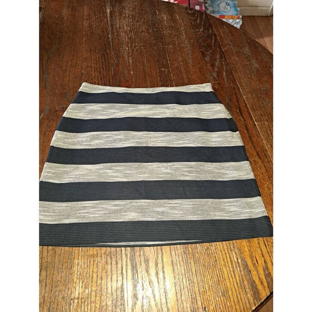 8P LOFT Petites Tan White Black Striped Lined Mini Over the Knee Skirt Tweed Lik